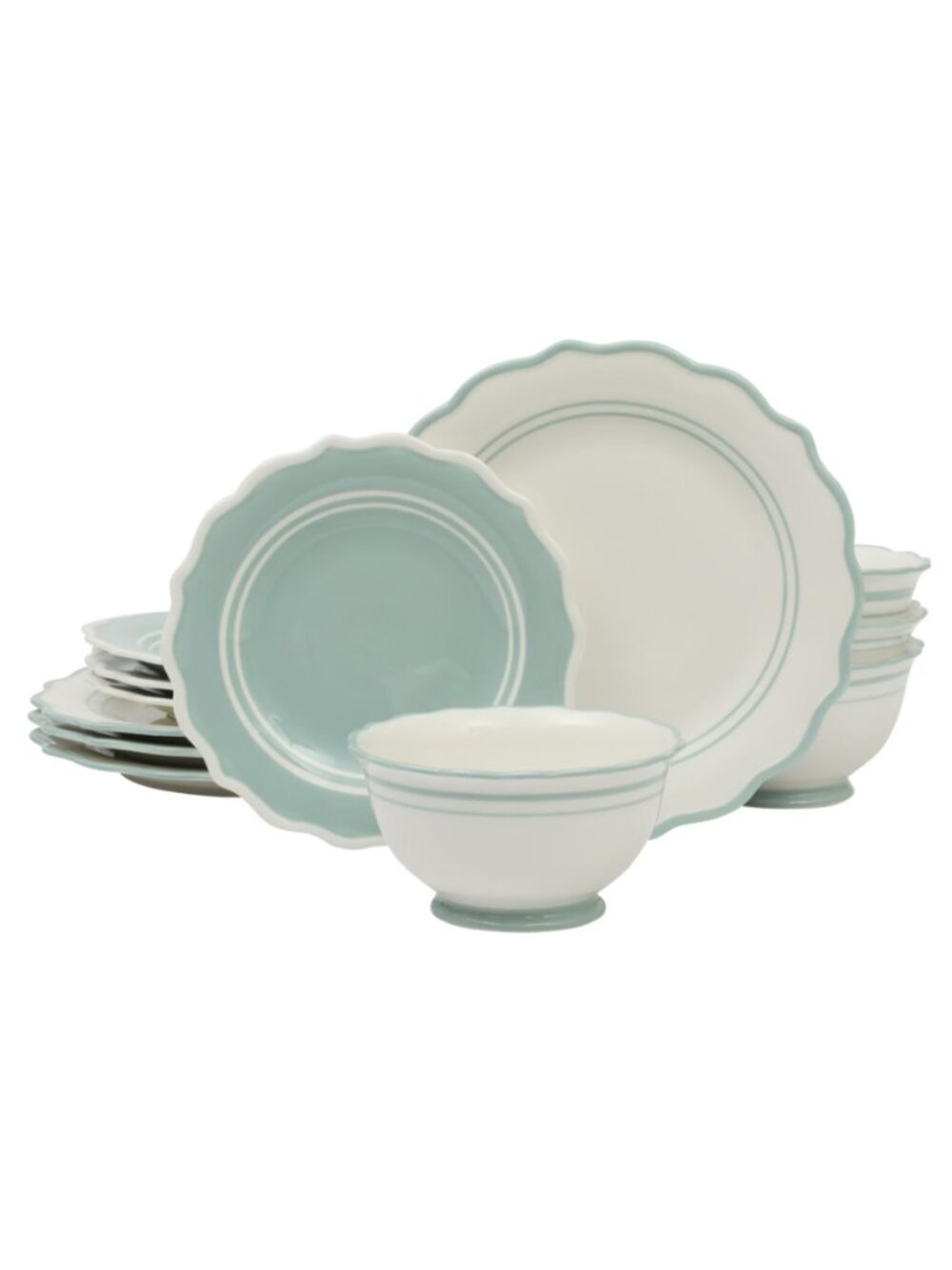 The Pioneer Woman Home Sage Blue Ainsley Plates and Bowl 12-Piece Dinnerware Set